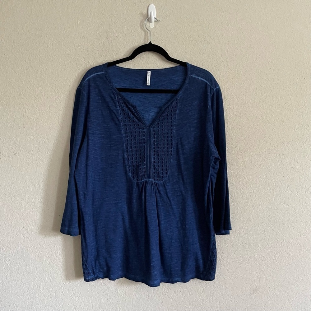 Passports Women's navy 3/4 sleeve peasant top size XL cotton casual coastal gma - Picture 4 of 10